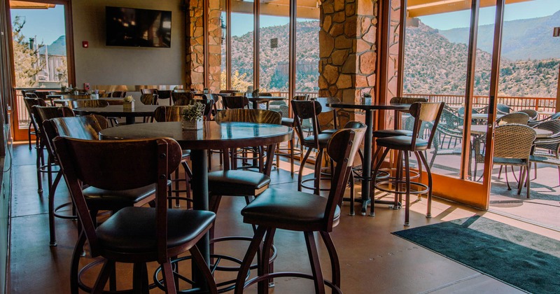 Interior seating area, tall table and bar stools