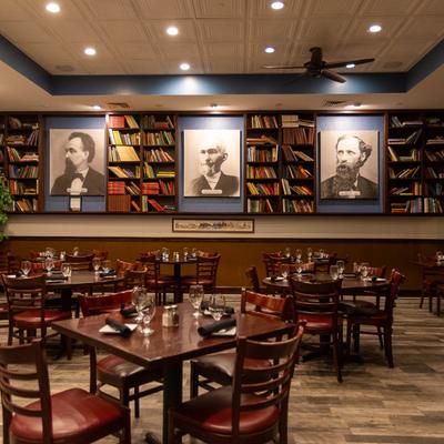 The interior, tables and chairs.