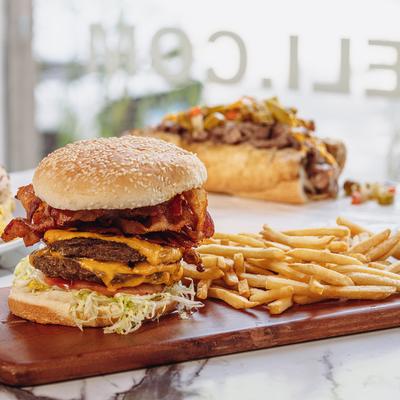 A served burger and fries.