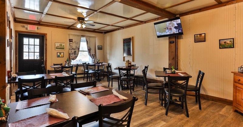 Interior, tables ready for guests