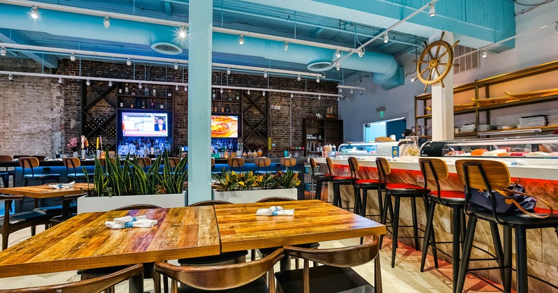 Interior, seating place with tables and chairs