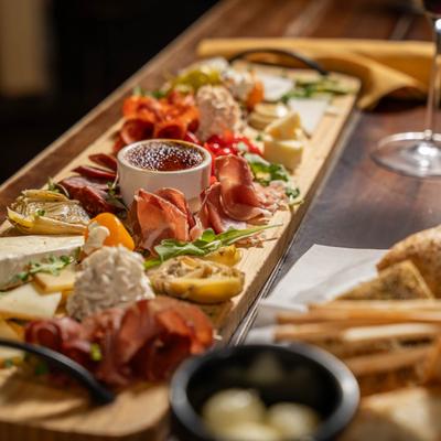 Charcuterie board on the table.