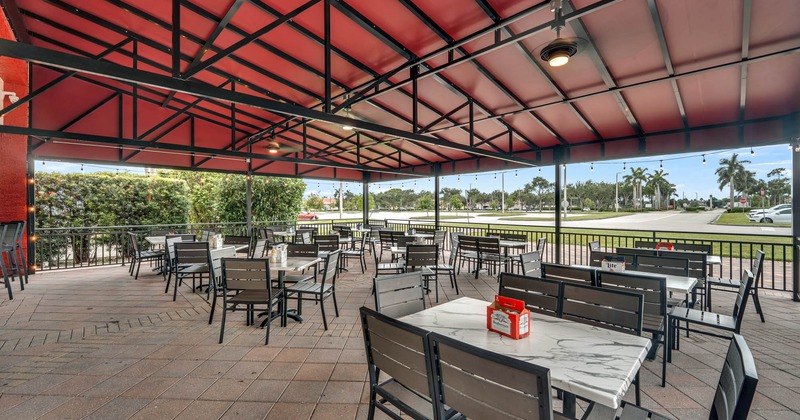 Exterior, tables and chairs ready for guests