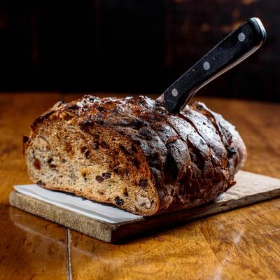 warm walnut raisin bread.
