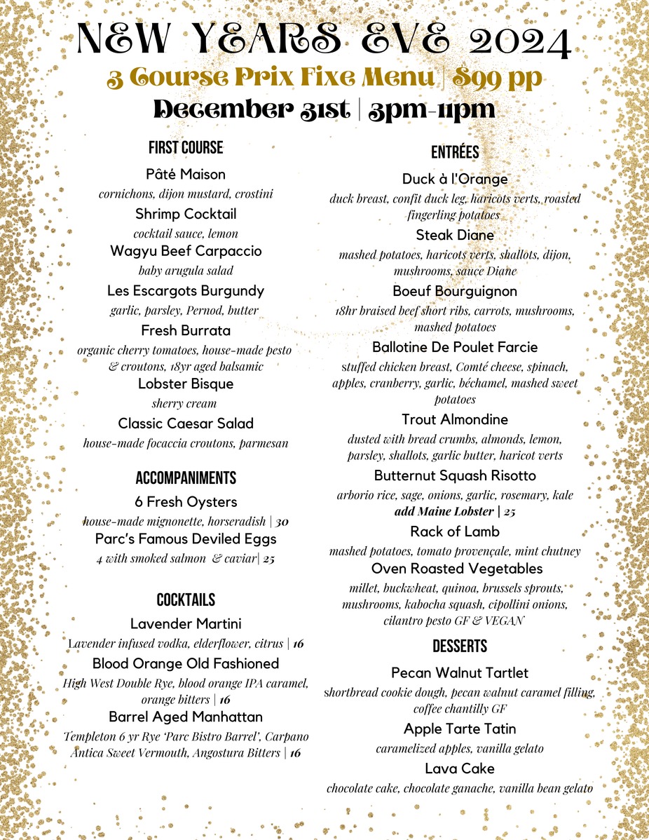 New Years Eve Prix Fixe Menu event photo