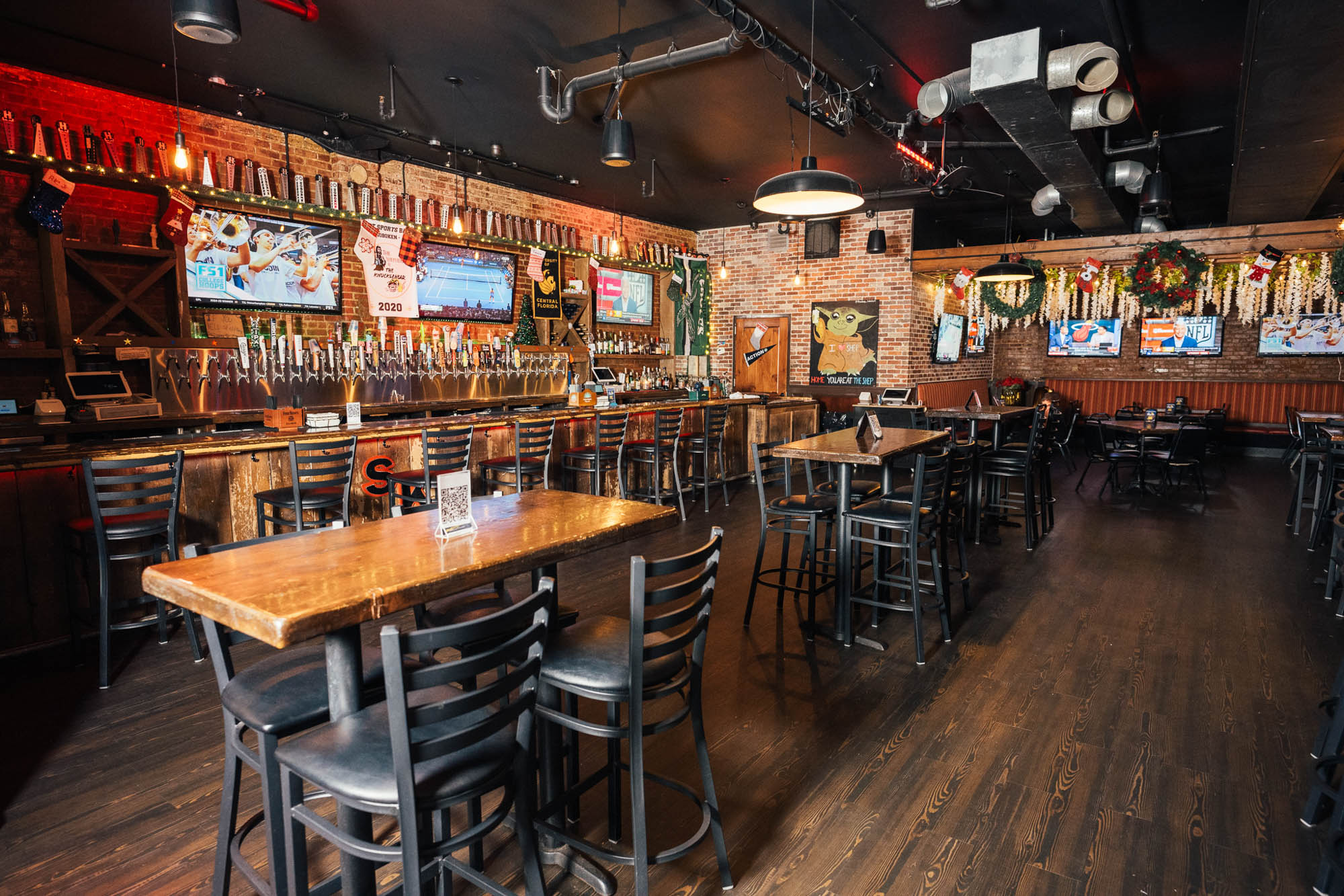 tables and chairs in the bar