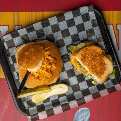 The Veggie sandwich and cheese stuffed bread.