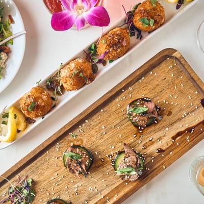 Arancini balls and Bulgogi Beef appetizers.