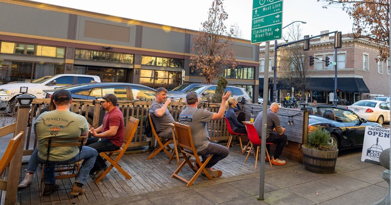 Exterior, garden, patio, benches and tables, people celebrated