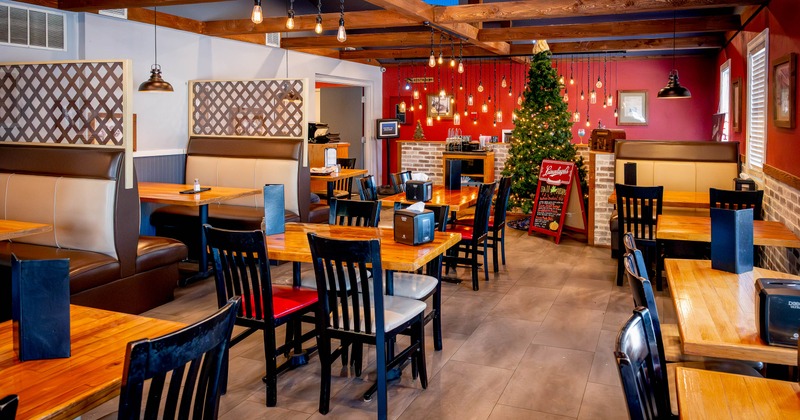 Interior, tables and chairs all lined up