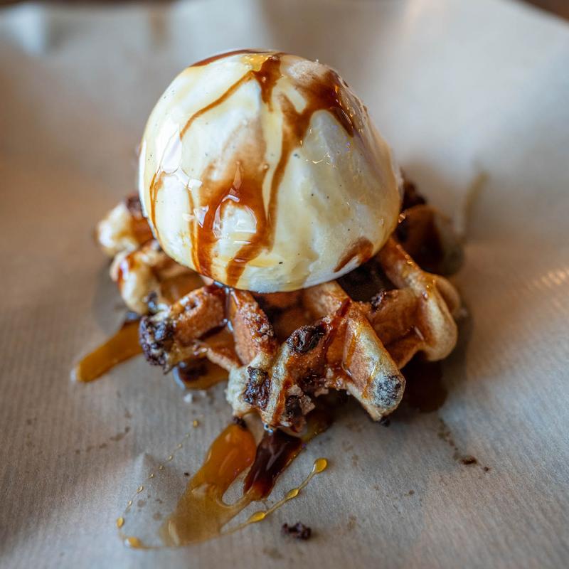 menu item 27 of 28, Chocolate Chip Waffle Sundae