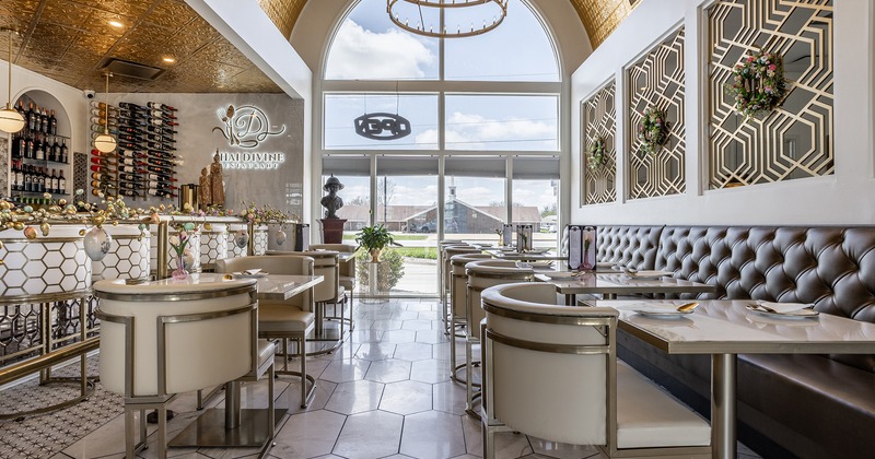 Nicely done interior dining area with set tables
