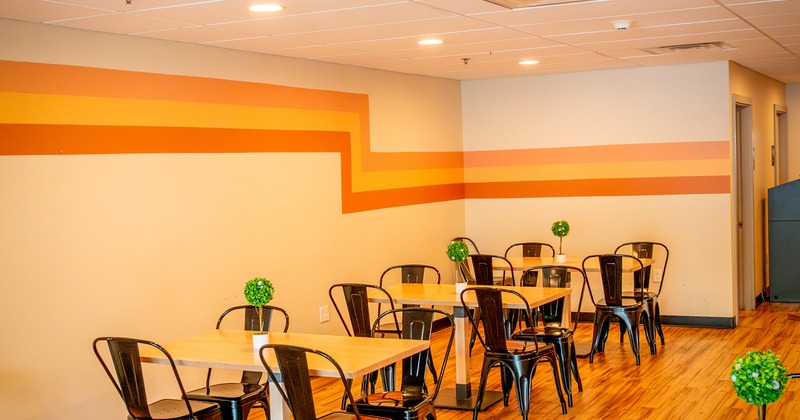 Diner area, tables, chairs