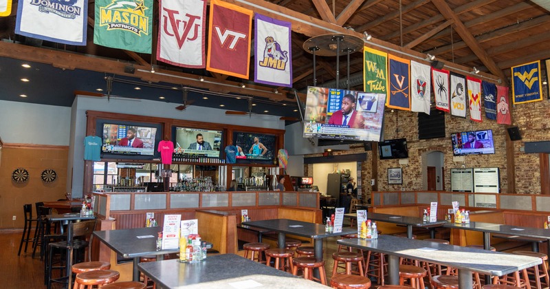 Dining area with a big TV