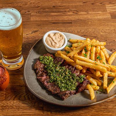 Skirt steak and fries.