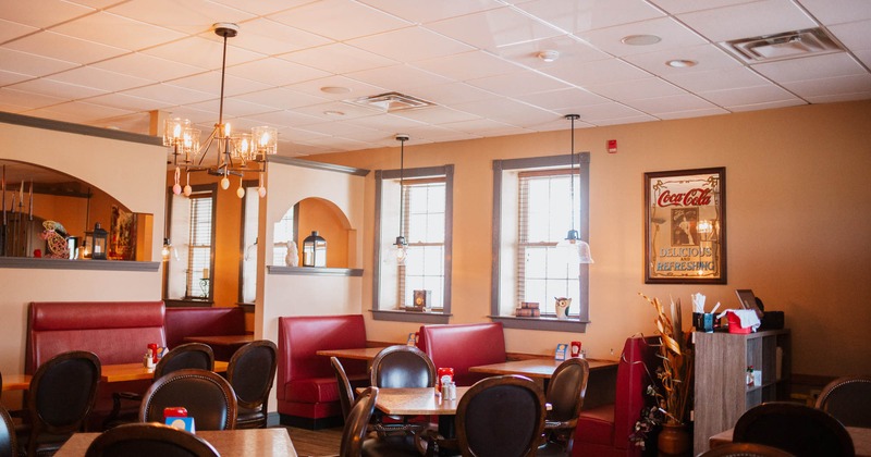 Interior, dining tables and seating