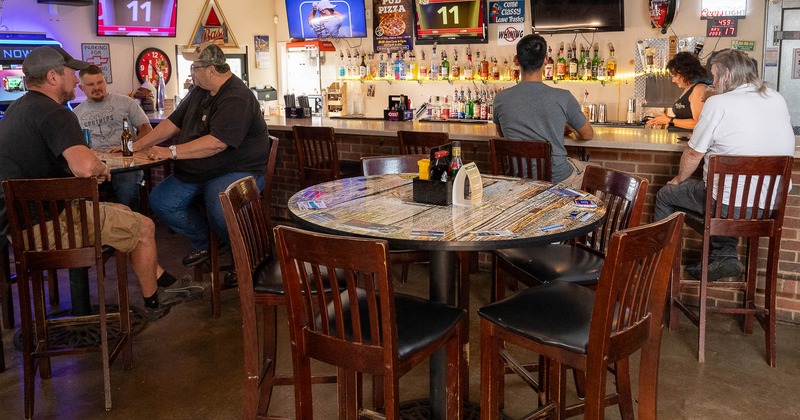 Interior, high tables and chairs