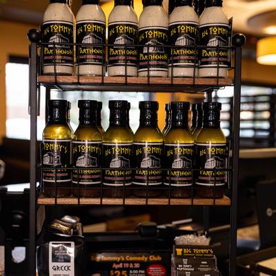 Bottles of Greek dressing.