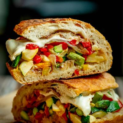 Vegetable Panini with seasonal veggies and fresh mozzarella.