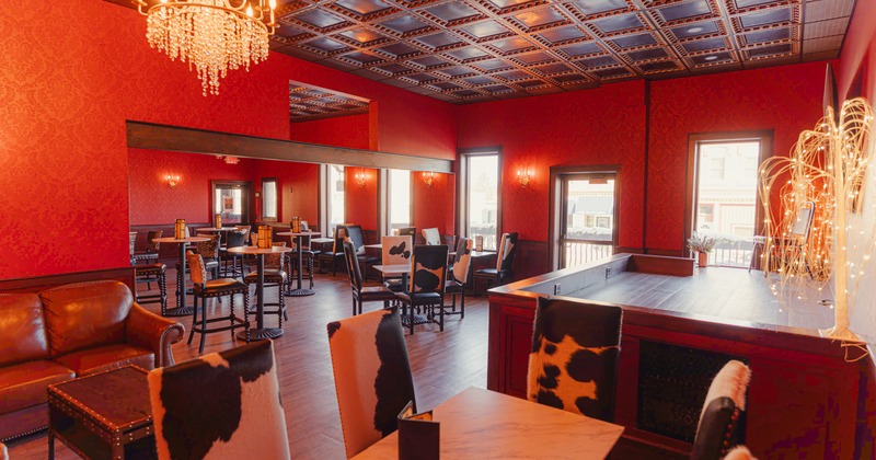 Interior, diner area, tables and chairs