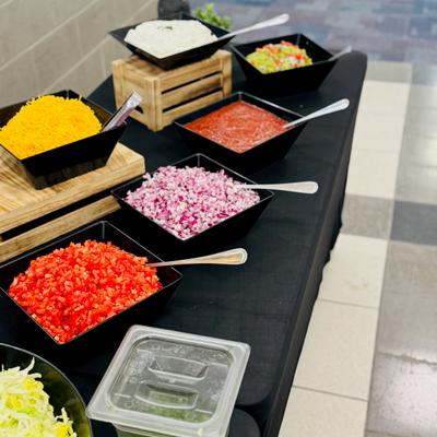 Various foods on an open table.