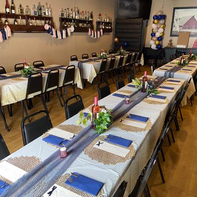 Dining area, tables ready for guests.
