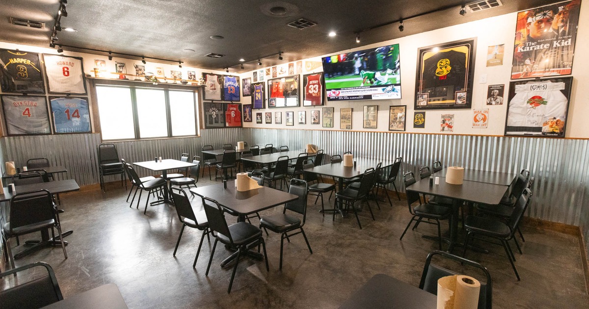 Interior, dining area, tables for six, four and two people, various wall decoration