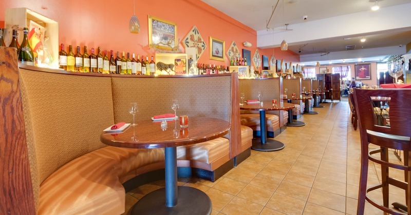 Interior, dining area, booths