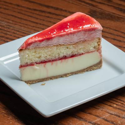 A slice of Double Decker Strawberry Short Cake.