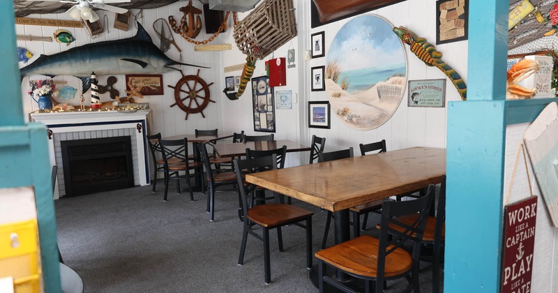 Interior, dining table, decorated wall