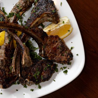 Marinated and charbroiled lamb chops.