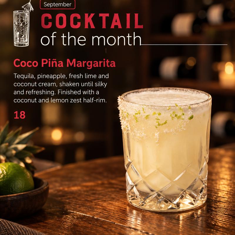 menu item 49 of 131, COCKTAIL OF THE MONTH - Coco Piña Margarita