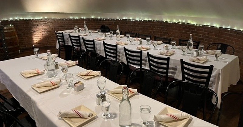 Private parties room with set tables ready for guests