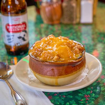 Chili with Croutons and Cheddar Cheese