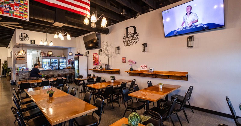 Interior, diner area, tables, chairs