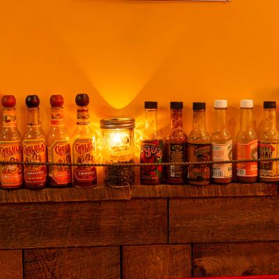 Assorted spices and sauces.