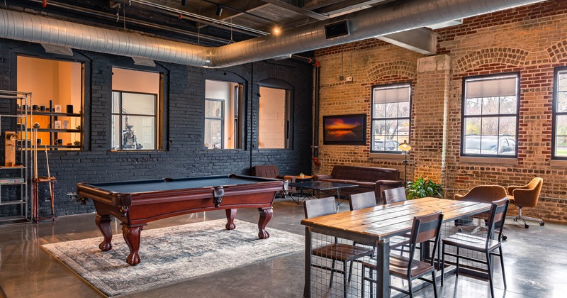 Interior, tables, chairs, pool table, windows