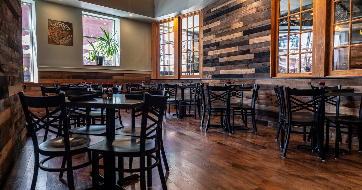 Interior, bar area, bar and bar stools