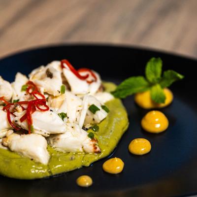 Crab Mojito, with mint, avocado, lime, and agave.