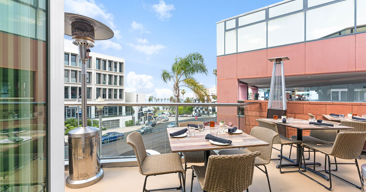 Exterior, balcony, tables and chairs, outdoor space heaters