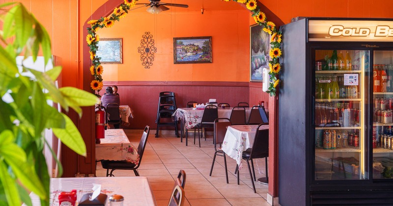 Interior, dining area with tables and chairs