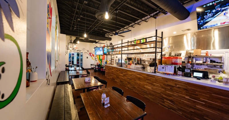 Interior, seating area with ordering counter on the right