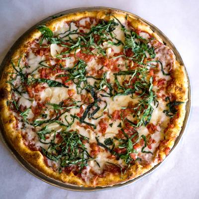 Served pizza, top view