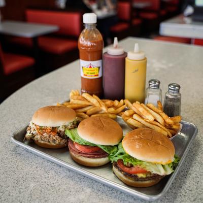 barbecue, taylor pork roll, cheeseburger and french fries.