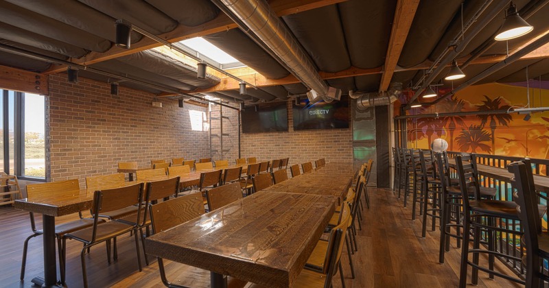 Upstairs, tables and seats