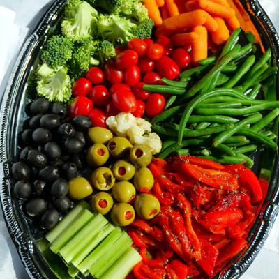 Fresh vegetable tray, top view.