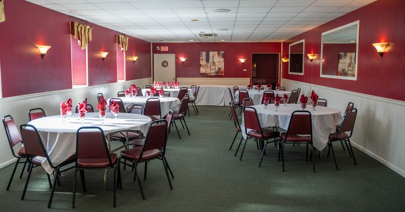 Interior, round tables and chairs