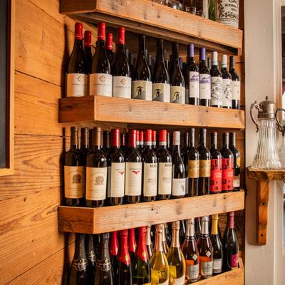 Wine bottles on shelf