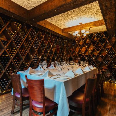 Dining table in the wine cellar.