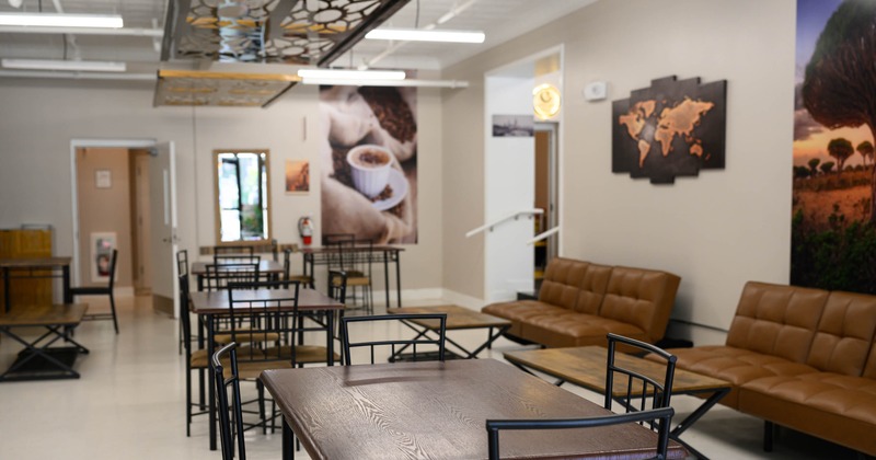 Interior, tables and chairs